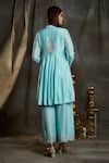 Shop_Sunita Nagi_Blue Net, Dupion Silk Mirror , Thread Embroidered Anarkali Palazzo Set _at_Aza_Fashions