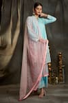 Sunita Nagi_Blue Net, Dupion Silk Mirror , Thread Embroidered Anarkali Palazzo Set _Online_at_Aza_Fashions
