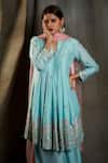 Buy_Sunita Nagi_Blue Net, Dupion Silk Mirror , Thread Embroidered Anarkali Palazzo Set _Online_at_Aza_Fashions