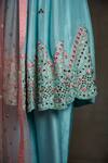 Shop_Sunita Nagi_Blue Net, Dupion Silk Mirror , Thread Embroidered Anarkali Palazzo Set _Online_at_Aza_Fashions