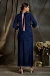 Shop_Sunita Nagi_Blue Dupion Silk Embroidery Floral Jacket Open And Culottes Set _at_Aza_Fashions