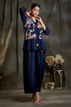 Sunita Nagi_Blue Dupion Silk Embroidery Floral Jacket Open And Culottes Set _Online_at_Aza_Fashions