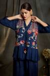 Buy_Sunita Nagi_Blue Dupion Silk Embroidery Floral Jacket Open And Culottes Set _Online_at_Aza_Fashions