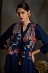 Shop_Sunita Nagi_Blue Dupion Silk Embroidery Floral Jacket Open And Culottes Set _Online_at_Aza_Fashions