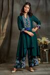 Buy_Sunita Nagi_Green Dupion Silk Floral V Neck Embroidered Kurta And Palazzo Set _at_Aza_Fashions