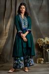 Sunita Nagi_Green Dupion Silk Floral V Neck Embroidered Kurta And Palazzo Set _Online_at_Aza_Fashions