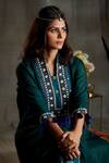 Buy_Sunita Nagi_Green Dupion Silk Floral V Neck Embroidered Kurta And Palazzo Set _Online_at_Aza_Fashions