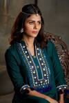 Shop_Sunita Nagi_Green Dupion Silk Floral V Neck Embroidered Kurta And Palazzo Set _Online_at_Aza_Fashions