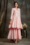 Sunita Nagi_Pink Georgette, Dupion Silk Mirror Work, Thread Embroidered Anarkali Palazzo Set _Online_at_Aza_Fashions