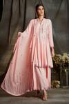 Buy_Sunita Nagi_Pink Georgette, Dupion Silk Mirror Work, Thread Embroidered Anarkali Palazzo Set _Online_at_Aza_Fashions