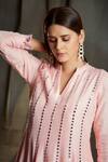 Sunita Nagi_Pink Georgette, Dupion Silk Mirror Work, Thread Embroidered Anarkali Palazzo Set _at_Aza_Fashions