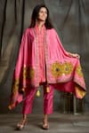 Buy_Sunita Nagi_Pink Dupion , Spun Floral Jacket Open, Embroidered Cape And Pant Set _at_Aza_Fashions