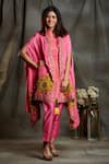 Sunita Nagi_Pink Dupion , Spun Floral Jacket Open, Embroidered Cape And Pant Set _Online_at_Aza_Fashions