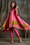 Buy_Sunita Nagi_Pink Dupion , Spun Floral Jacket Open, Embroidered Cape And Pant Set _Online_at_Aza_Fashions