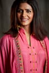 Shop_Sunita Nagi_Pink Dupion , Spun Floral Jacket Open, Embroidered Cape And Pant Set _Online_at_Aza_Fashions
