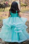 Shop_Toplove_Blue Cotton, Net Fabric Flowers Ruffle Gown _at_Aza_Fashions