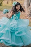 Toplove_Blue Cotton, Net Fabric Flowers Ruffle Gown _Online_at_Aza_Fashions
