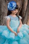 Shop_Toplove_Blue Cotton, Net Beads Pleated Frill Gown _at_Aza_Fashions