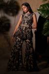 Anu Pellakuru_Black Muslin Silk Floral Print Peplum And Sharara Set_Online_at_Aza_Fashions