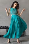 Buy_Anu Pellakuru_Blue Matka Silk Embroidered Zardozi Work Floral Jumpsuit For Kids_at_Aza_Fashions