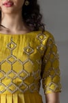 Buy_Anu Pellakuru_Yellow Matka Silk Embroidered Zardozi Work High Neck Hand Lehenga Set _Online_at_Aza_Fashions