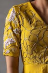 Anu Pellakuru_Yellow Matka Silk Embroidered Zardozi Work V Neck Floral Gown _at_Aza_Fashions