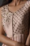Shop_Anu Pellakuru_Peach Matka Silk Embroidered Thread Work V Neck Floral Gown _Online_at_Aza_Fashions