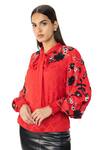 Buy_Gaya_Red Swastik Pan Jaquard Floral Embellished Top_at_Aza_Fashions