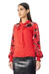 Gaya_Red Swastik Pan Jaquard Floral Embellished Top_Online_at_Aza_Fashions
