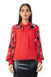 Buy_Gaya_Red Swastik Pan Jaquard Floral Embellished Top_Online_at_Aza_Fashions
