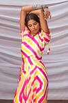 Pink City_Yellow Silk Leheriya Maxi Dress_Online_at_Aza_Fashions
