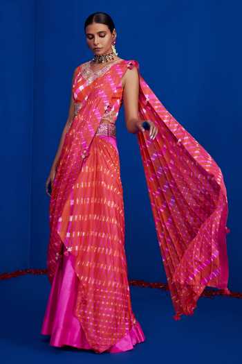 Pink Chiffon Leheriya Printed Lehenga - Rent main image 0