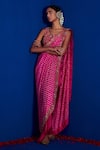 Buy_Pink City by Sarika_Pink Silk Printed Bandhani Round Pre-draped Skirt Saree With Blouse _at_Aza_Fashions