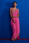 Shop_Pink City by Sarika_Pink Silk Printed Bandhani Round Pre-draped Skirt Saree With Blouse _at_Aza_Fashions