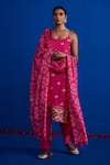 Buy_Pink City By Sarika_Pink , Chanderi Floral Notched Kurta Set _at_Aza_Fashions