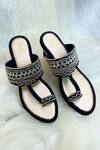 Buy_House Of Vian_Black Beads, Mirrors Saanjh Embroidered Kolhapuri Wedges _at_Aza_Fashions