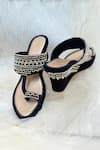 Shop_House Of Vian_Black Beads, Mirrors Saanjh Embroidered Kolhapuri Wedges _at_Aza_Fashions