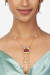 Buy_Ahaanya_Gold Plated Kundan Polki Onyx Embellished Pendant Necklace_Online_at_Aza_Fashions