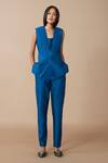 Ampm_Blue Oma Chanderi Jacket And Pant Set_Online_at_Aza_Fashions