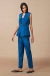 Buy_Ampm_Blue Oma Chanderi Jacket And Pant Set_Online_at_Aza_Fashions