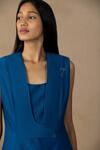 Shop_Ampm_Blue Oma Chanderi Jacket And Pant Set_Online_at_Aza_Fashions