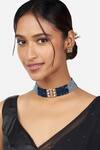 Buy_Joules by Radhika_Blue Kundan Geometric Choker Set_at_Aza_Fashions