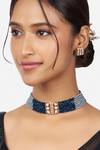 Joules by Radhika_Blue Kundan Geometric Choker Set_Online_at_Aza_Fashions