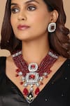 Joules by Radhika_Red Imitation Diamonds Kundan Pendant Necklace Jewellery Set_Online_at_Aza_Fashions