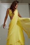 Buy_LABEL AISHWARYRIKA_Yellow Georgette Embroidered Dahlia Lehenga Saree And Blouse Set _at_Aza_Fashions