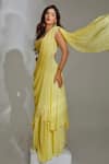 Shop_LABEL AISHWARYRIKA_Yellow Georgette Embroidered Dahlia Lehenga Saree And Blouse Set _at_Aza_Fashions