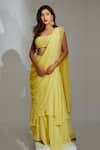 LABEL AISHWARYRIKA_Yellow Georgette Embroidered Dahlia Lehenga Saree And Blouse Set _Online_at_Aza_Fashions