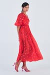 Buy_Little Things Studio_Red Organza Printed Floral V Neck Chui Mui Dress  _Online_at_Aza_Fashions