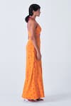 Little Things Studio_Orange Kala Cotton Printed Floral Halter Neck Aboli Dress _Online_at_Aza_Fashions