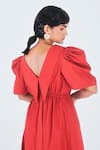 Buy_Little Things Studio_Red Poplin Plain V Neck Rukmini Collared Dress _Online_at_Aza_Fashions